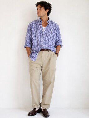Ralph Lauren Blue Plaid Cotton Button Down Shirt Medium Classic Preppy